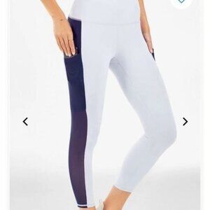 Fabletics Mila Pocket Powerhold Light Blue w/Dark Blue Stripes Capri Leggings-S